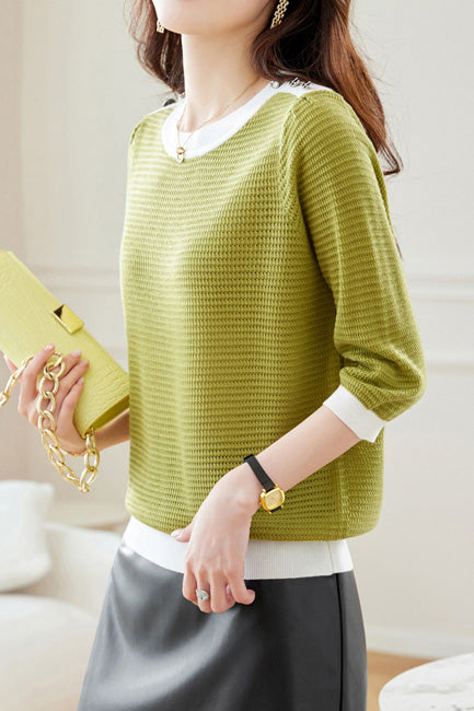 Early Autumn Textural Color-Blocked Knitwear - liwisi