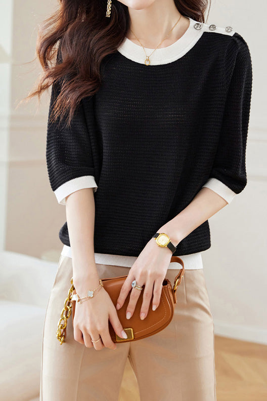 Early Autumn Textural Color-Blocked Knitwear - liwisi