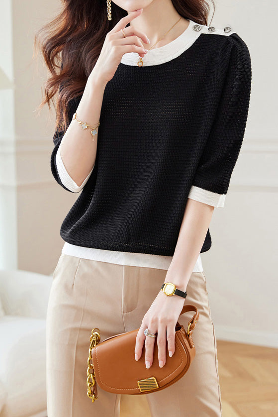 Early Autumn Textural Color-Blocked Knitwear - liwisi