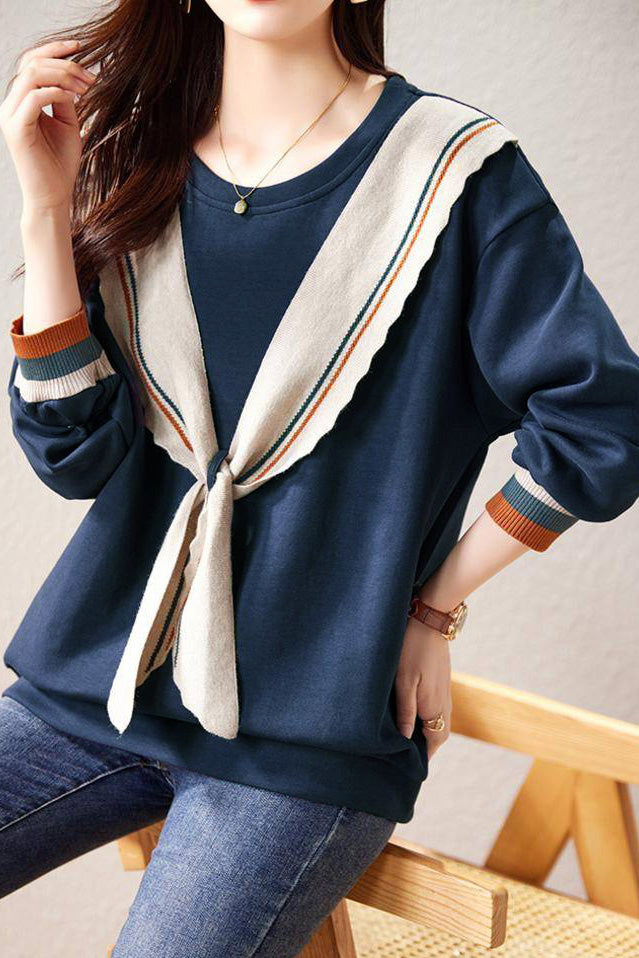 Fashionable Bowknot Fake Two-Piece Sweatshirt - liwisi
