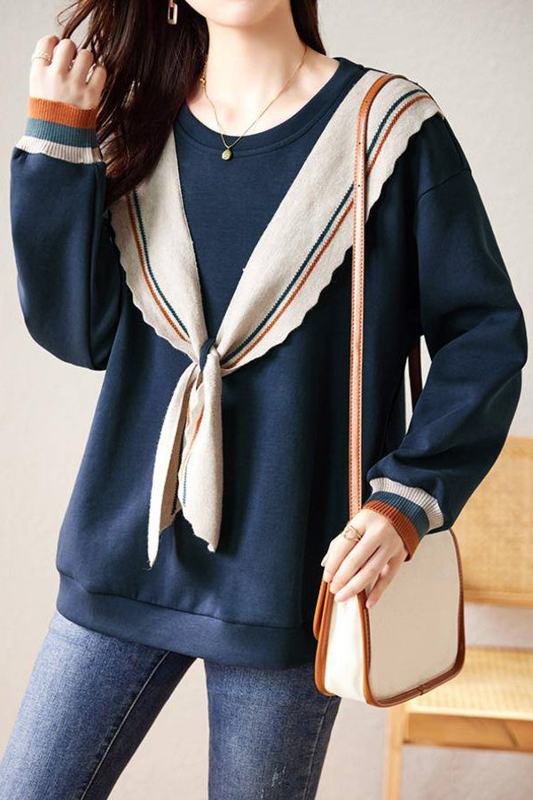 Fashionable Bowknot Fake Two-Piece Sweatshirt - liwisi