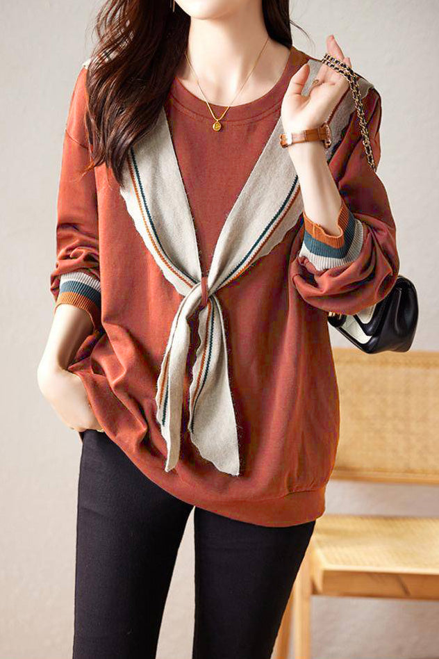 Fashionable Bowknot Fake Two-Piece Sweatshirt - liwisi