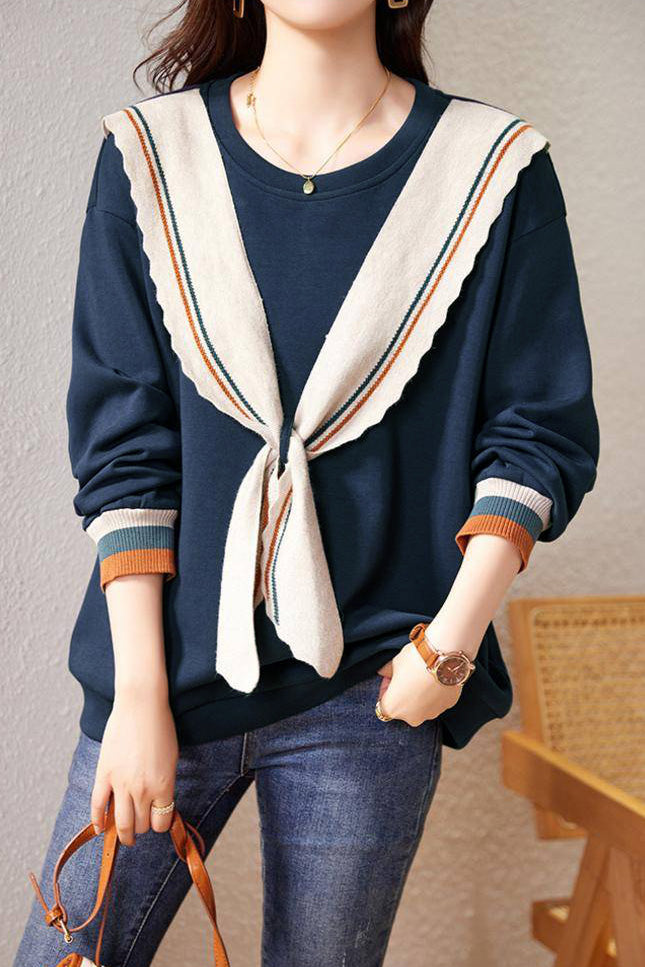 Fashionable Bowknot Fake Two-Piece Sweatshirt - liwisi