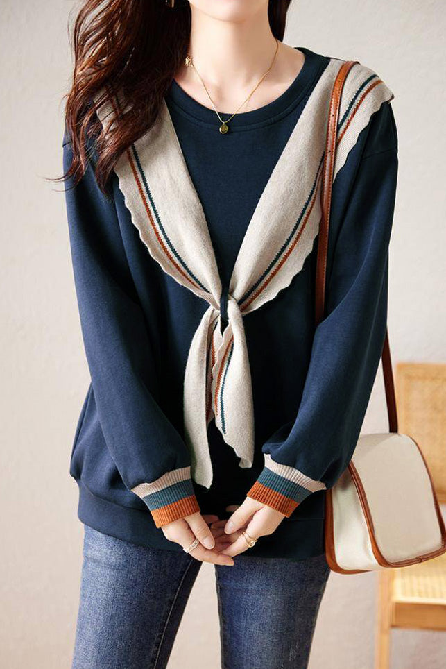 Fashionable Bowknot Fake Two-Piece Sweatshirt - liwisi