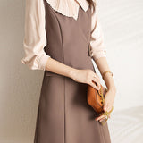 Early Autumn Lapel Fake Two-Piece Dress - liwisi