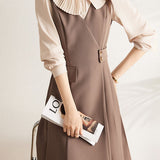 Early Autumn Lapel Fake Two-Piece Dress - liwisi