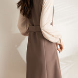 Early Autumn Lapel Fake Two-Piece Dress - liwisi
