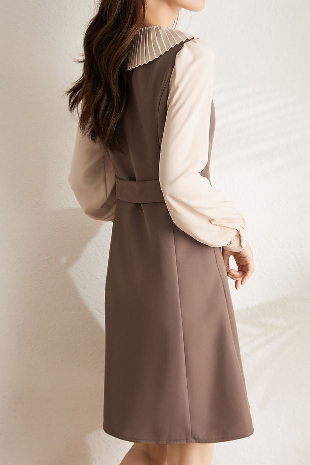 Early Autumn Lapel Fake Two-Piece Dress - liwisi