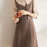 Early Autumn Lapel Fake Two-Piece Dress - liwisi