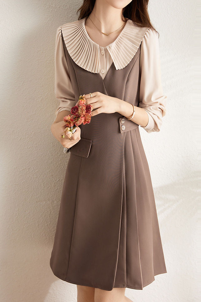 Early Autumn Lapel Fake Two-Piece Dress - liwisi