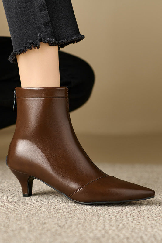 Simple and Elegant Pointed-Toe Mid-Heel Martin Boots - liwisi
