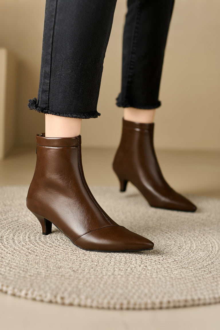Simple and Elegant Pointed-Toe Mid-Heel Martin Boots - liwisi