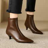 Simple and Elegant Pointed-Toe Mid-Heel Martin Boots - liwisi