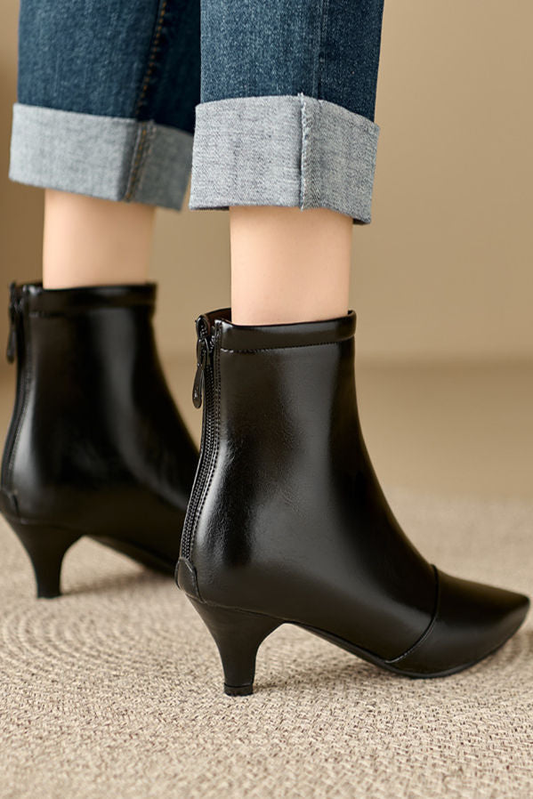 Simple and Elegant Pointed-Toe Mid-Heel Martin Boots - liwisi