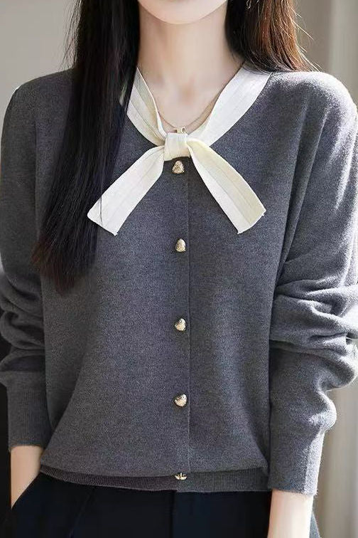 Fashionable Bow Knit Cardigan - liwisi