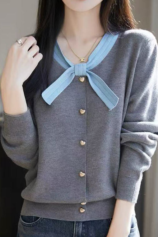 Fashionable Bow Knit Cardigan - liwisi