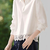 Versatile Fashionable Lace Patchwork Polo Sweatshirt - liwisi