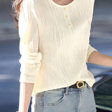 French Fashion Textured Long-Sleeve T-Shirt - liwisi