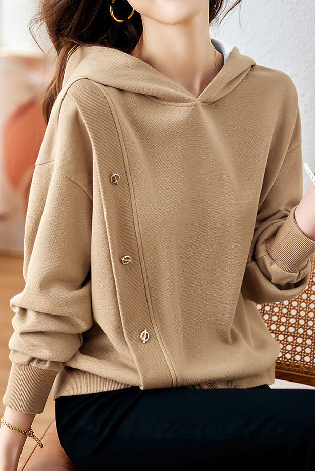 Casual Hooded Solid Color Irregular Patchwork Long-Sleeve Sweatshirt - liwisi