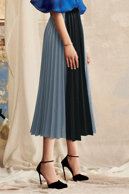 Stylish Versatile Color-Block Pleated Skirt - liwisi