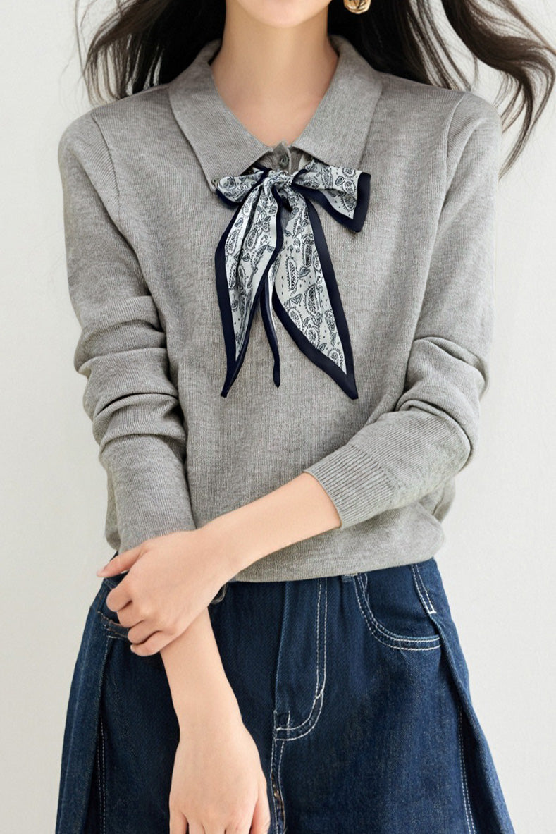 French Fashion Knit Top with Tie - liwisi