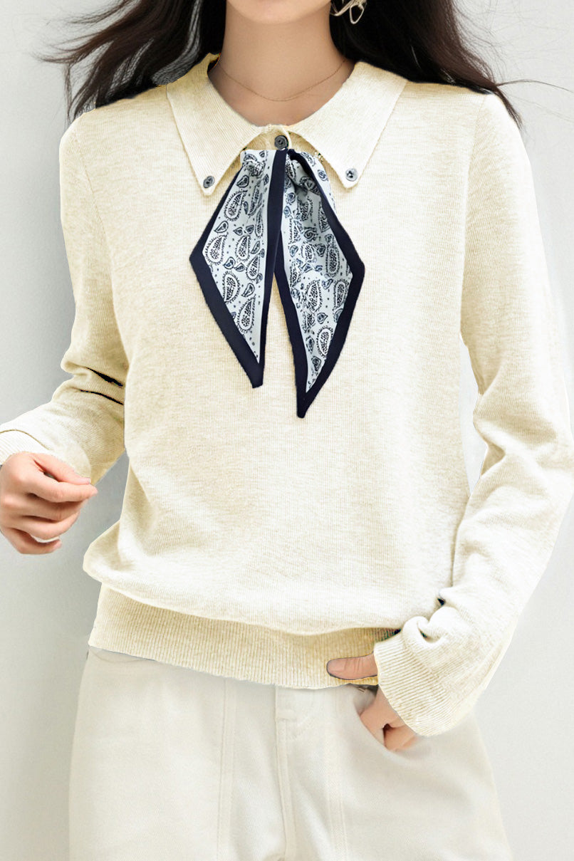 French Fashion Knit Top with Tie - liwisi