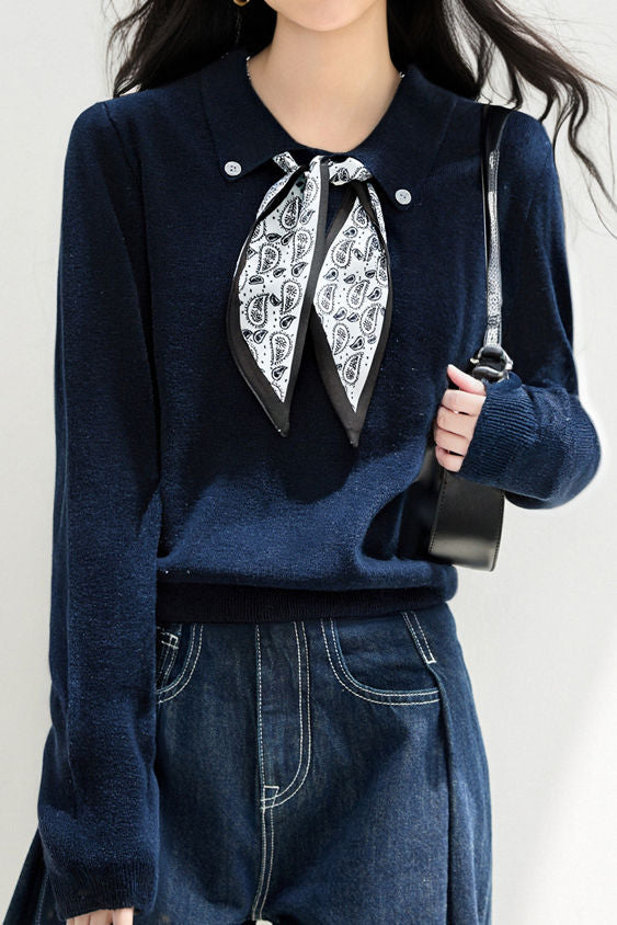 French Fashion Knit Top with Tie - liwisi