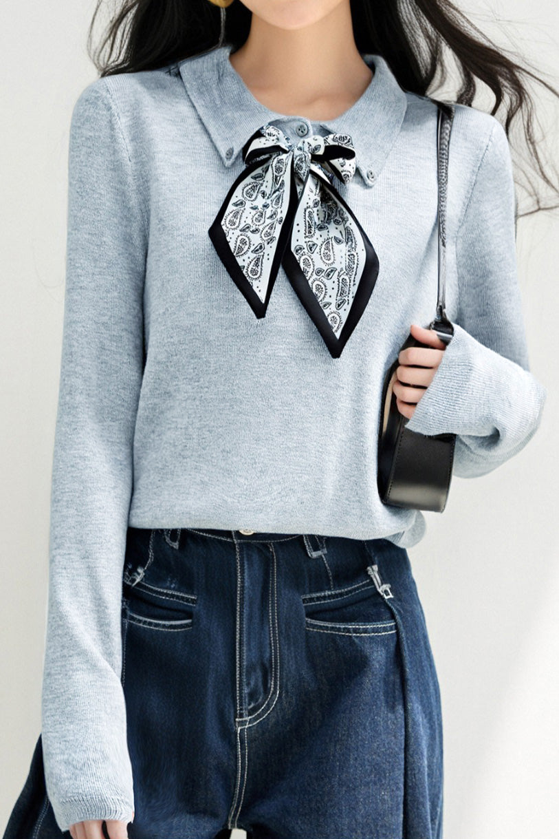 French Fashion Knit Top with Tie - liwisi