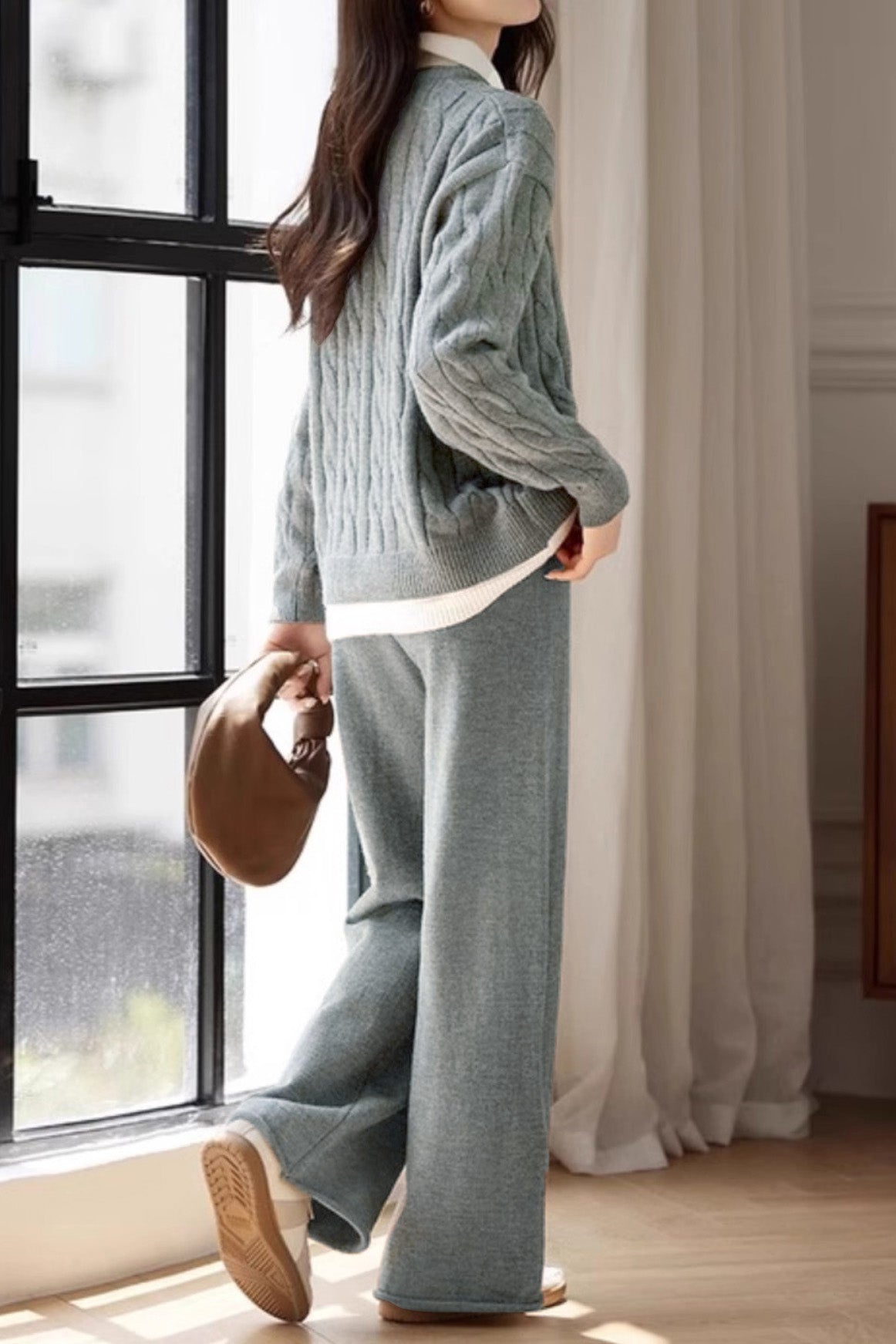 Slouchy Casual Top & Wide-Leg Pants Two-Piece Set - liwisi