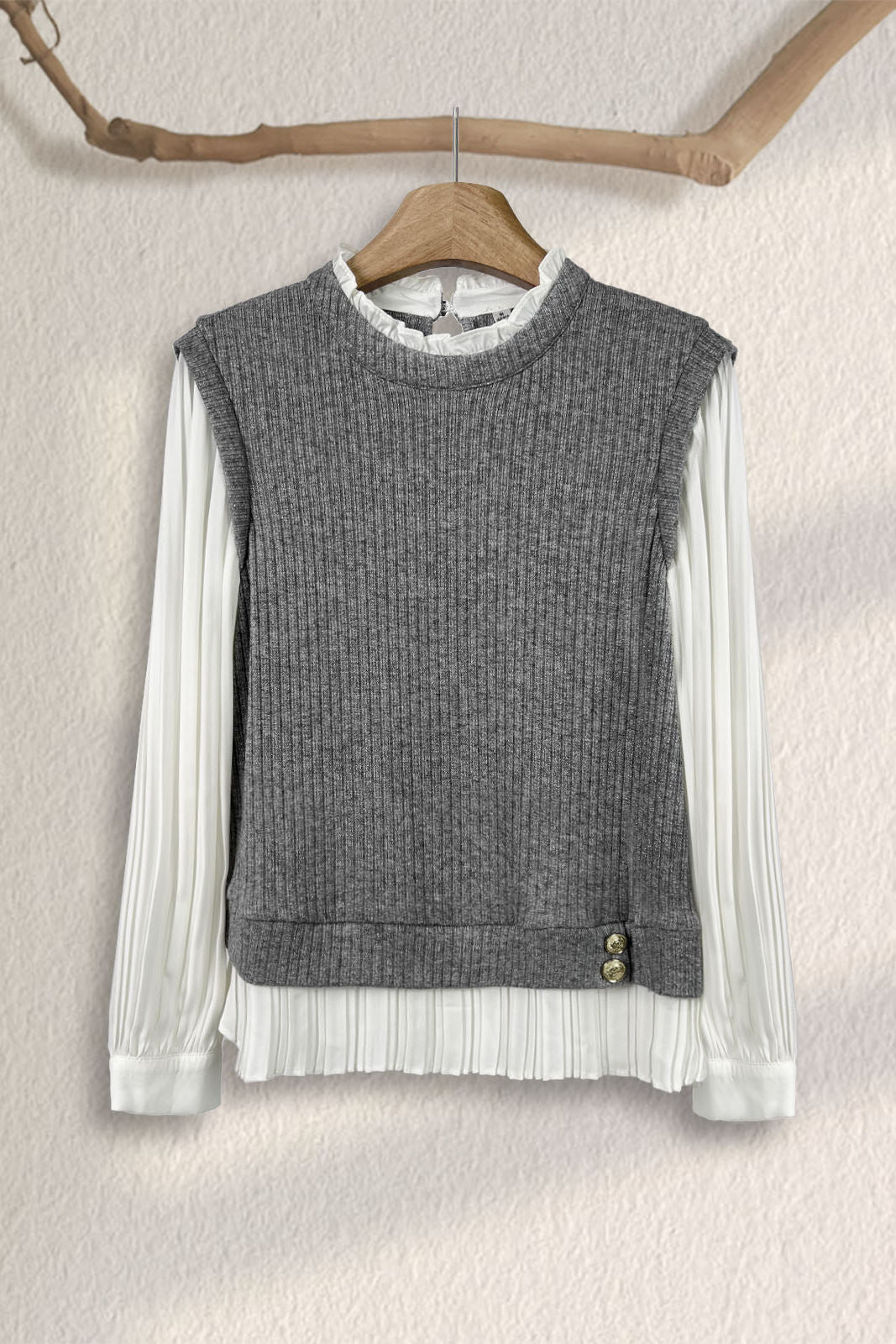 Elegant Office Patchwork Fake Two-Piece Knit Top - liwisi