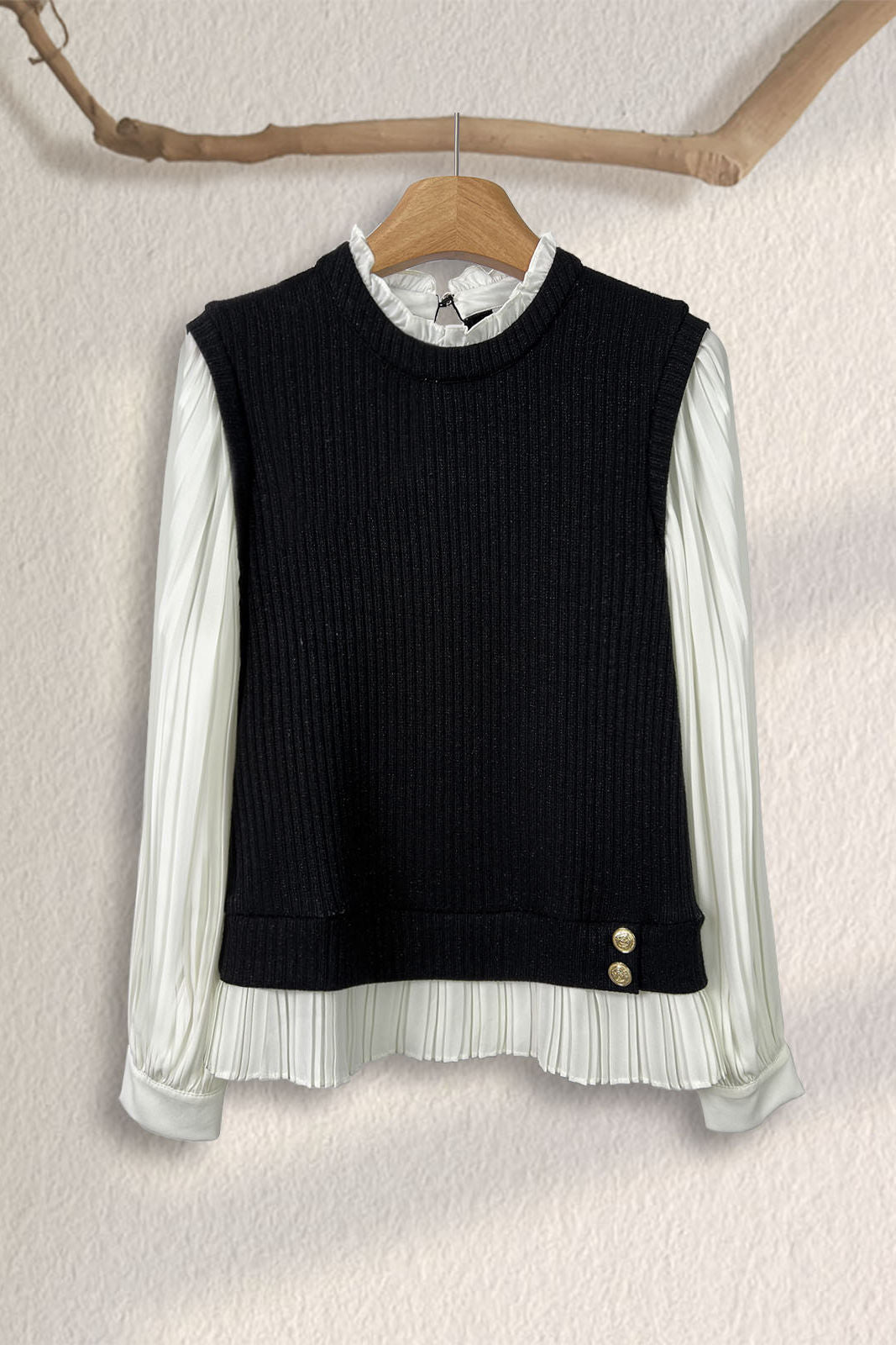 Elegant Office Patchwork Fake Two-Piece Knit Top - liwisi