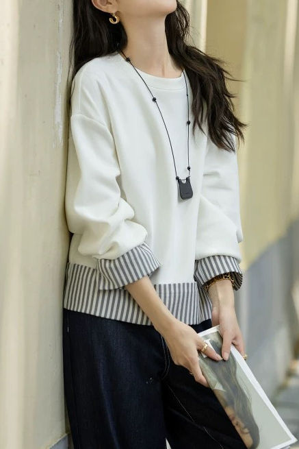 Simple Stripe Patchwork Hoodie - liwisi