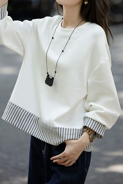 Simple Stripe Patchwork Hoodie - liwisi