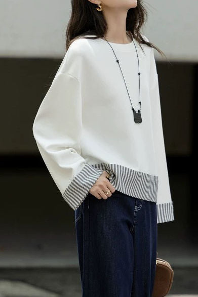 Simple Stripe Patchwork Hoodie - liwisi