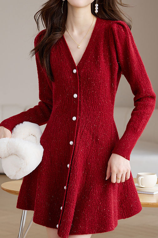 Elegant V-Neck Fitted-Waist A-Line Dress - liwisi