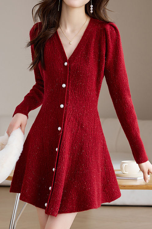 Elegant V-Neck Fitted-Waist A-Line Dress - liwisi