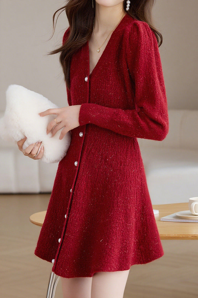 Elegant V-Neck Fitted-Waist A-Line Dress - liwisi