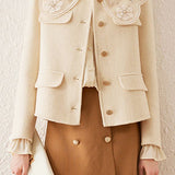 Elegant Round Neck Open-Front Short Double-Faced Wool Coat - liwisi