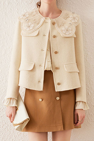 Elegant Round Neck Open-Front Short Double-Faced Wool Coat - liwisi