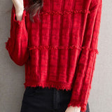 Elegant Round Neck Tassel Texture Pullover Sweater - liwisi
