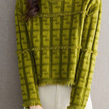 Elegant Round Neck Tassel Texture Pullover Sweater - liwisi