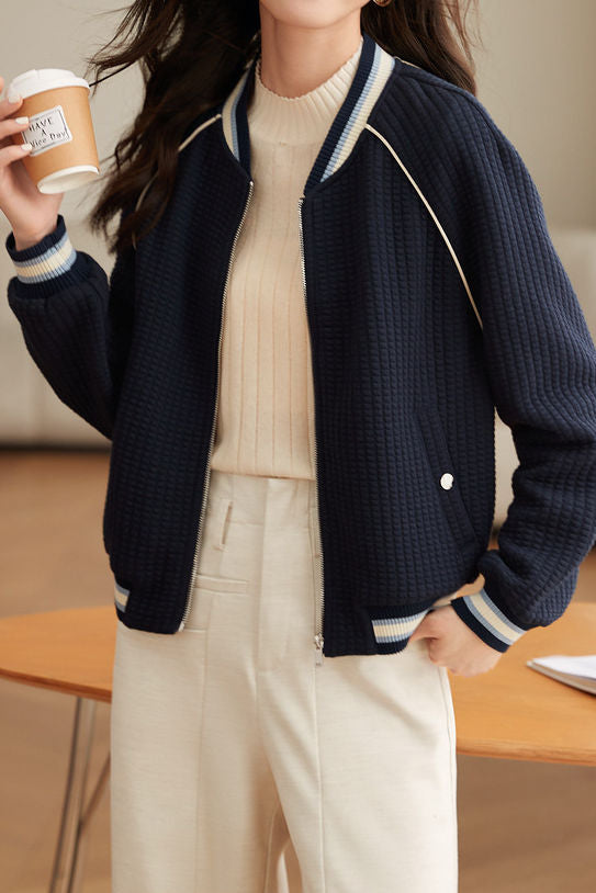 Casual Versatile Bubble Check Baseball Jacket - liwisi