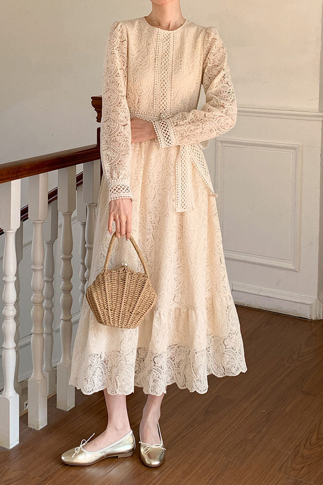 Exquisite and Elegant Date Hollow Embroidered Dress - liwisi