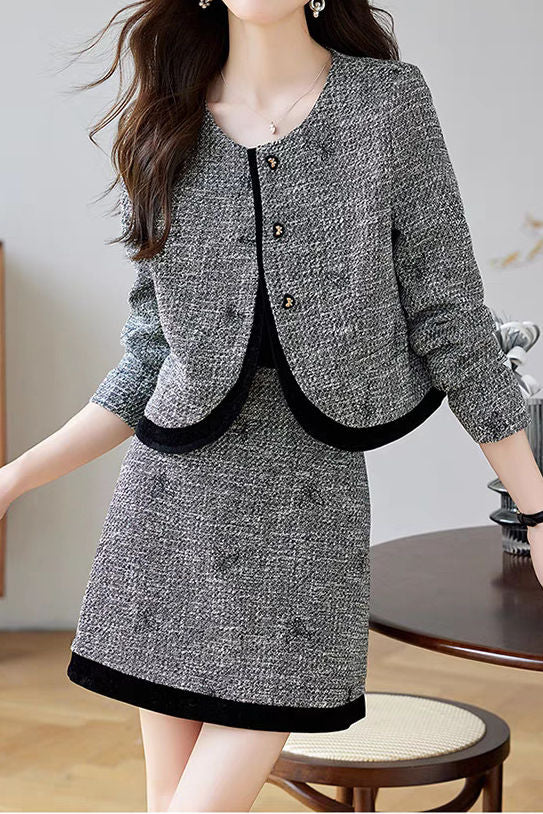 Exquisite and Elegant Coat and Skirt Two-Piece Set - liwisi