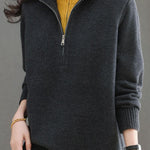 Casual Office Half-Open Neck Zip Sweater - liwisi