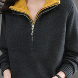 Casual Office Half-Open Neck Zip Sweater - liwisi