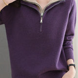 Casual Office Half-Open Neck Zip Sweater - liwisi