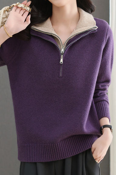 Casual Office Half-Open Neck Zip Sweater - liwisi