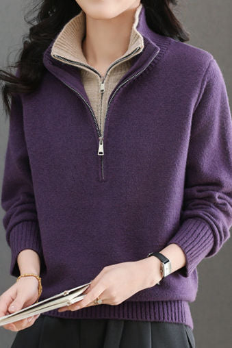 Casual Office Half-Open Neck Zip Sweater - liwisi