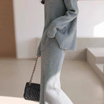 Elegant Mock Neck Pullover Sweater & Skirt Two-Piece Set - liwisi